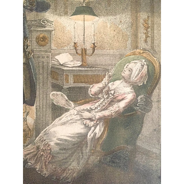 Paper Antique 1774 Freudenberger " La Soiree D' Hyver " Hand Painted French Engraving Art Print For Sale - Image 7 of 11