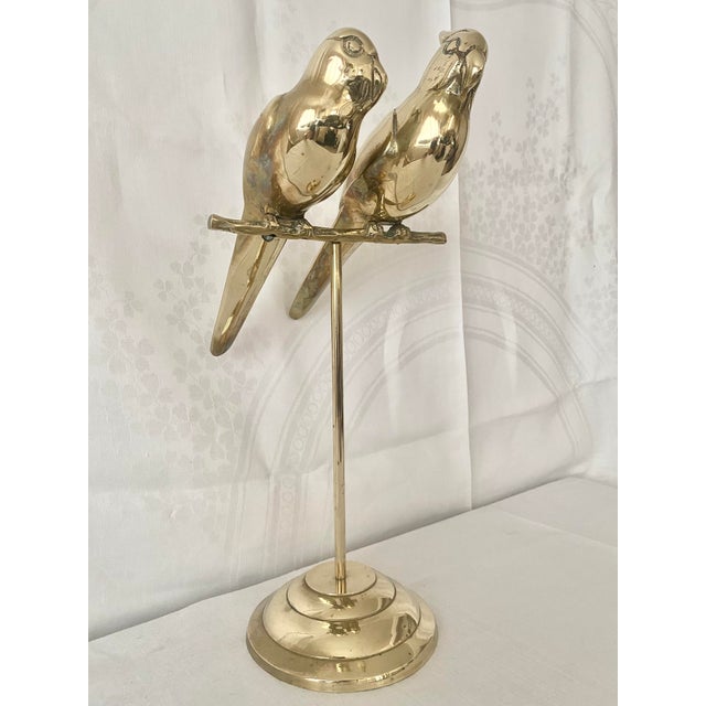 Mid-Century Hollywood Regency Solid Brass Lovebirds on Perch Stand For Sale - Image 11 of 16