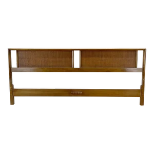 Mid-Century Walnut & Cane Front Headboard- King