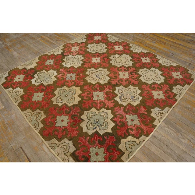 American 1900s Beige Geometric Folk Art Antique American Hooked Rug 5' 7'' X5' 7'' Woven Carpet For Sale - Image 3 of 11