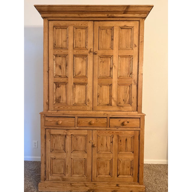 Farmhouse Late 20th Century European-Style Pine Linen Press / Armoire For Sale - Image 3 of 5