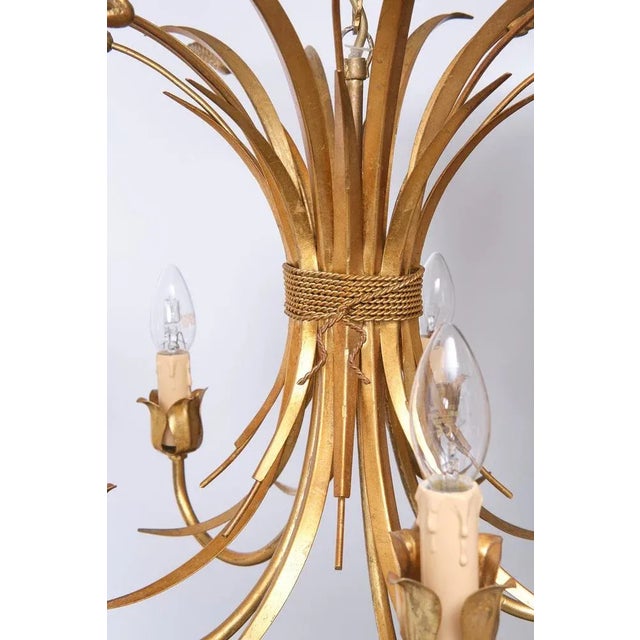 Gilded Brass Wheat Sheaf Chandeliers, Italy, 1970s, Set of 2 For Sale - Image 6 of 11