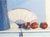 Paper Hachiya Persimmons & Fan, Modern Still Life With Red-Orange and Blue by Anita Heckman For Sale - Image 7 of 7