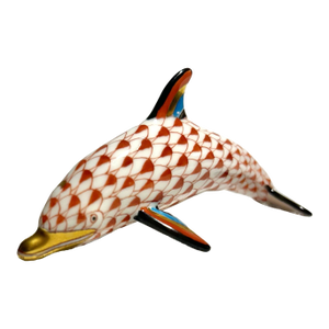 MCM Herend Hand Painted Fishnet Hungarian Porcelain With 24k Gold Accents Dolphin