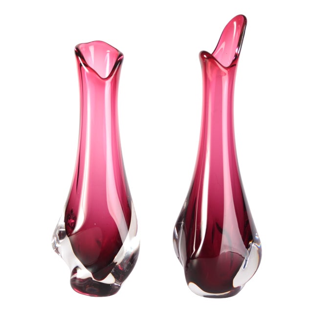Ruby Glass Vase by Milena Veliskova for Skrdlovice, Czech, 1960s, Set of 2 For Sale