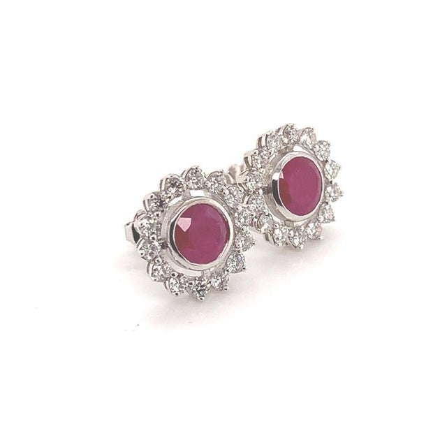 Diamond Ruby Earrings 14k Gold 2.07 TCW Certified For Sale - Image 9 of 16