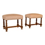 Pair of 19th Century French Walnut Upholstered Stools For Sale