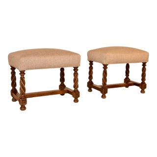 Pair of 19th Century French Walnut Upholstered Stools For Sale