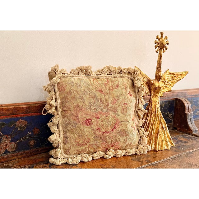 ‘French Aubusson-Style’ Tapestry Cushion/Pillow With Wool Needlepoint Botanical Design and Solid Cotton Velvet Zippered...