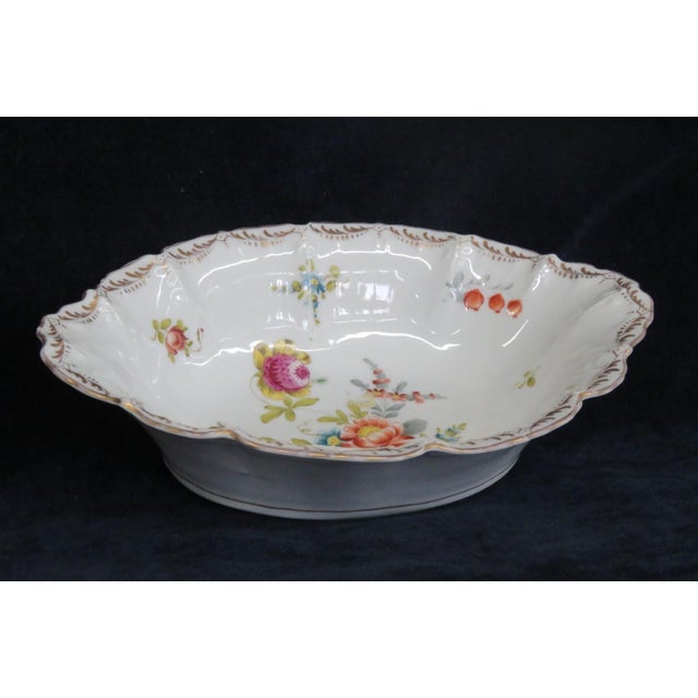 Mid 20th Century Dresden Porcelain Serving Bowl Scalloped Rim Hand Painted Floral Details For Sale - Image 14 of 16