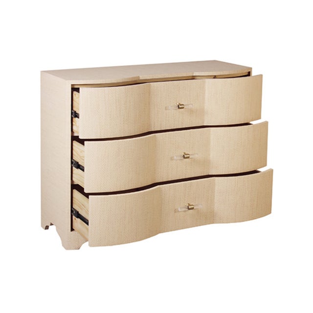 Contemporary Matthew Izzo Home Plymouth Natural Grasscloth Three Drawer Chest With Acrylic and Brass Handles For Sale - Image 3 of 3