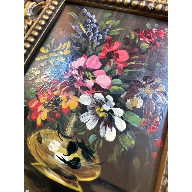 Vintage Rococo Style Miniature Still Life Paintings in Gilded Brass Frames – Pair For Sale - Image 9 of 13