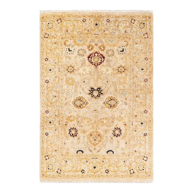 Eclectic, One-of-a-Kind Hand-Knotted Area Rug - Ivory, 5' 2" x 7' 6" For Sale