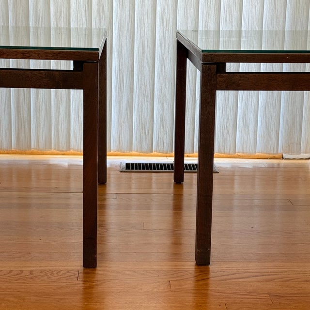 Early Walnut Side Tables by Lewis Butler for Knoll, early 1950s Early production walnut end tables table designed by Lewis...