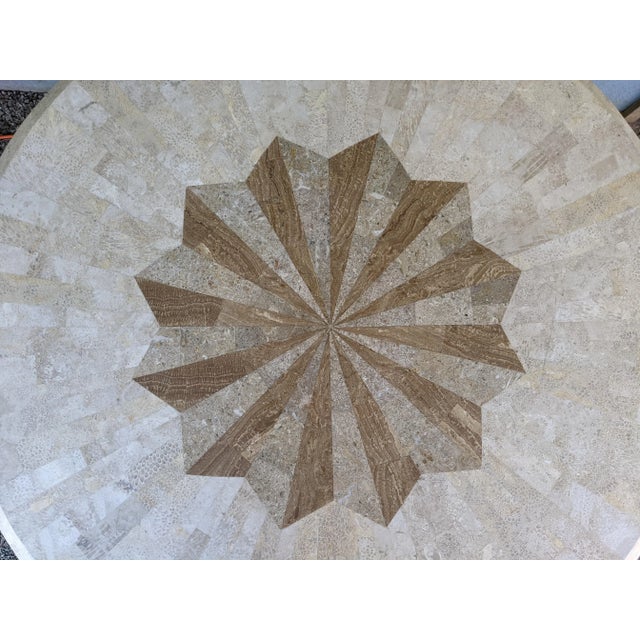 1990s Thomasville 44" Wrought Iron Table W/Tessellated Fossiliferous Limestone Top For Sale - Image 11 of 12