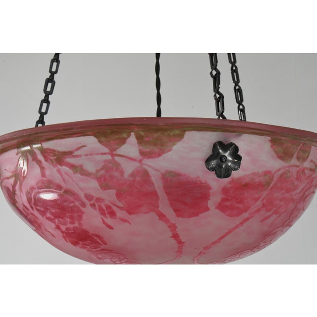 French Art Deco Pendant Light by Le Verre Francais Schneider - 1925 Cameo Chandelier France For Sale - Image 10 of 12