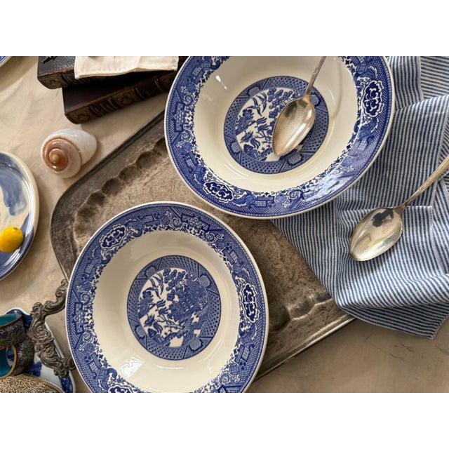 1960s Blue Willow Serving 9 1/8” Bowls in Royal Ironstone Willow Ware by Royal China - Set of Two (2) For Sale - Image 4 of 10