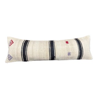 Turkish Hemp Pillow Cushion Natural Beige Black Cushion Cover 14"x45" For Sale