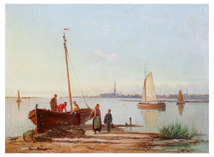 William Raymond Dommersen, Dutch Estuary Landscape, Oil on Canvas