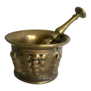 19th Century Solid Brass Mortar and Pestle Set For Sale