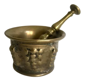 19th Century Solid Brass Mortar and Pestle Set