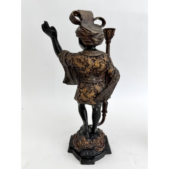 Mid-20th C Venetian-Style Moorish Figural Bronze Candlesticks - A Pair For Sale - Image 10 of 10