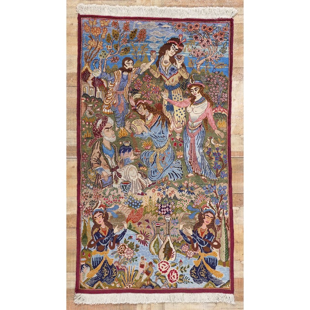 Vintage Persian Mashhad Omar Khayyam Pictorial Rug - 03'10 X 06'09 For Sale - Image 9 of 9