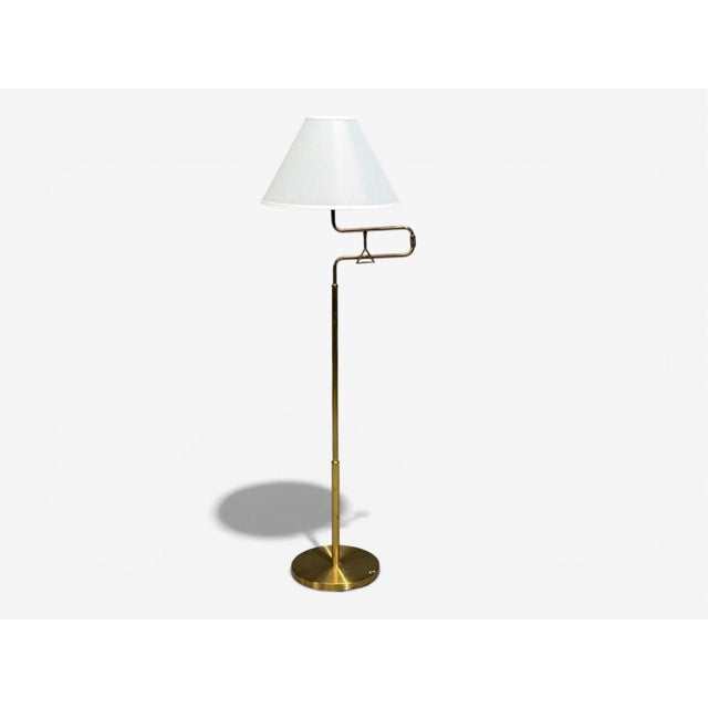 Armaturhantverk Göteborg, Articulating Floor Lamp, Brass, Fabric, Sweden, 1960s For Sale - Image 4 of 11