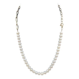 Designer Effy Pearl Necklace in 14kt Yellow Gold For Sale