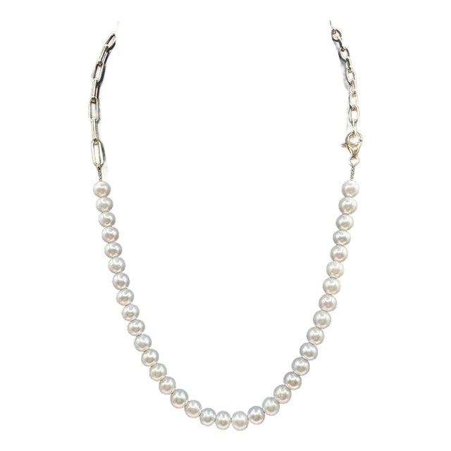 Designer Effy Pearl Necklace in 14kt Yellow Gold For Sale
