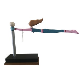 1987 JW Eaton Postmodern Pink and Blue Wooden Sculpture "Lamppost Flyer" For Sale