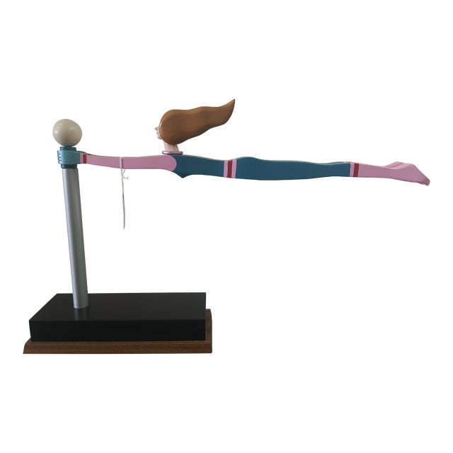 1987 JW Eaton Postmodern Pink and Blue Wooden Sculpture "Lamppost Flyer" For Sale