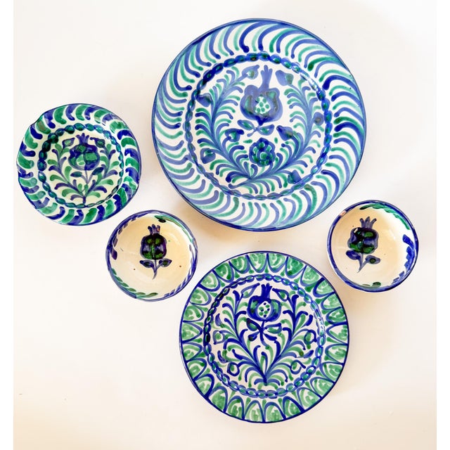 Ceramic Vintage Granada Spanish Fajalauza Blue/Green Pomegranate Plate For Sale - Image 7 of 7