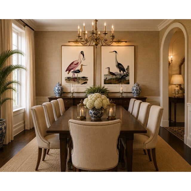 Black Great Heron & Roseate Spoonbill Diptych, Vintage Art Print Reproduction, 40" X 60" For Sale - Image 8 of 12