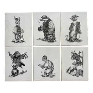 1990s Set of Six Art Prints on Cardboard by Don Higgins Signed Sealed