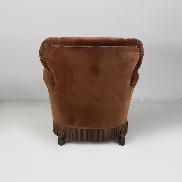 1930s Italian Art Deco Lounge Chairs in Brown Velvet, 1930s, Set of 2 For Sale - Image 5 of 18