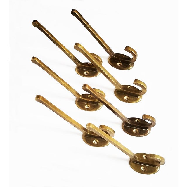 Viennese Art Nouveau Brass Wall Hooks, 1900s, Set of 7 For Sale - Image 4 of 17