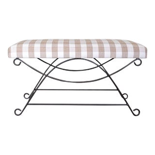 Panoplie Iron Loop Bench, Tan Gingham For Sale