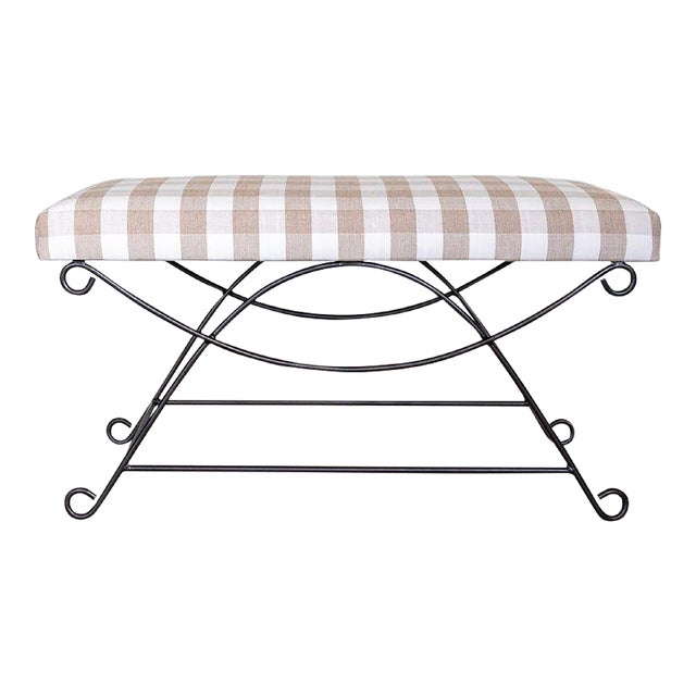 Panoplie Iron Loop Bench, Tan Gingham For Sale