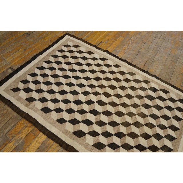 1920s Camel Tumbling Block American Navajo Carpet 3'4" X 4'10" Flatweave Wool Rug For Sale - Image 4 of 9