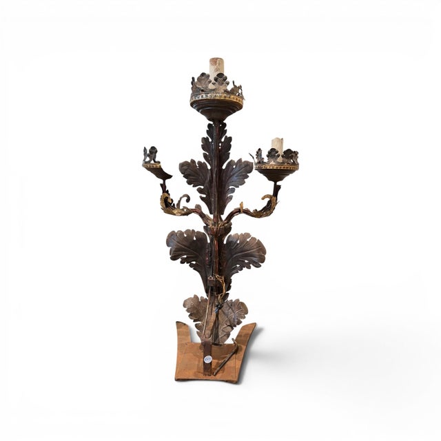 Art Nouveau 19th Century Pair of 3 Arm Italian Candelabras in Gilded Tole For Sale - Image 3 of 7