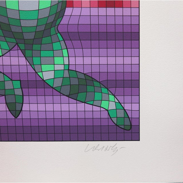 Paper Vintage Victor Vasarely the Tennis Player LTD Serigraph, Hand Signed Art LTD Red Purple and Green For Sale - Image 7 of 7
