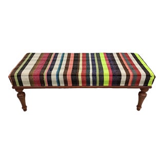 Striped Kilim Upholstered Boho Style Dining Bench For Sale