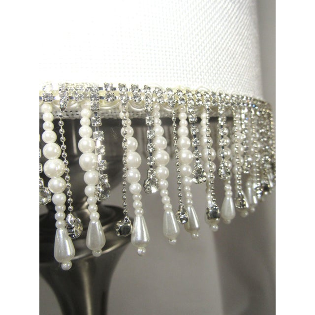 Mid-Century Modern Vintage Brushed Nickel Table Lamp With Shade For Sale - Image 3 of 11