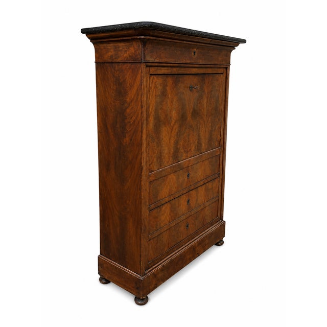 Antique Louis Philippe Secretaire in Flamed Mahogany, 1890s For Sale - Image 4 of 9