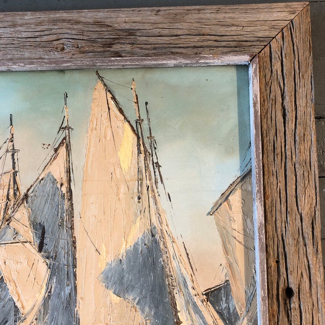 1970s Original Vintage Sail Boats in Harbor Seascape Painting For Sale - Image 5 of 7
