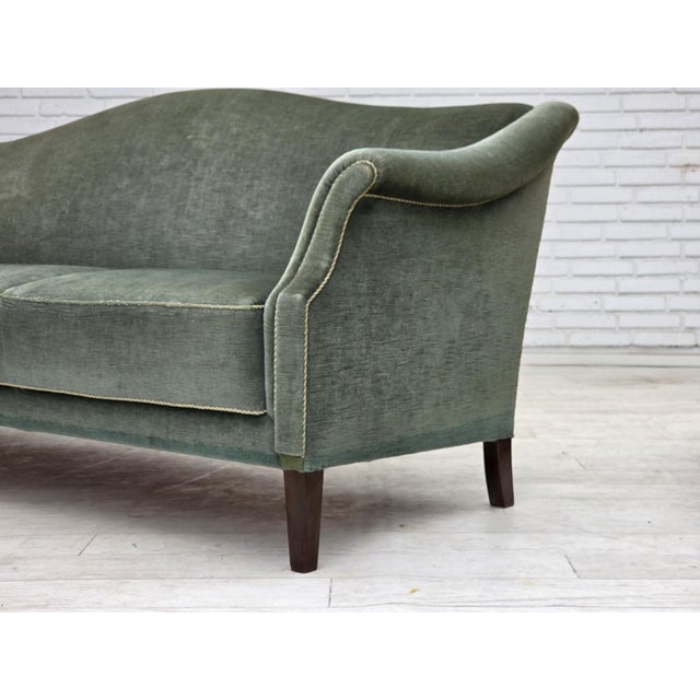 3-Seater Danish Sofa in Green Furniture Velour, 1960s For Sale - Image 13 of 15