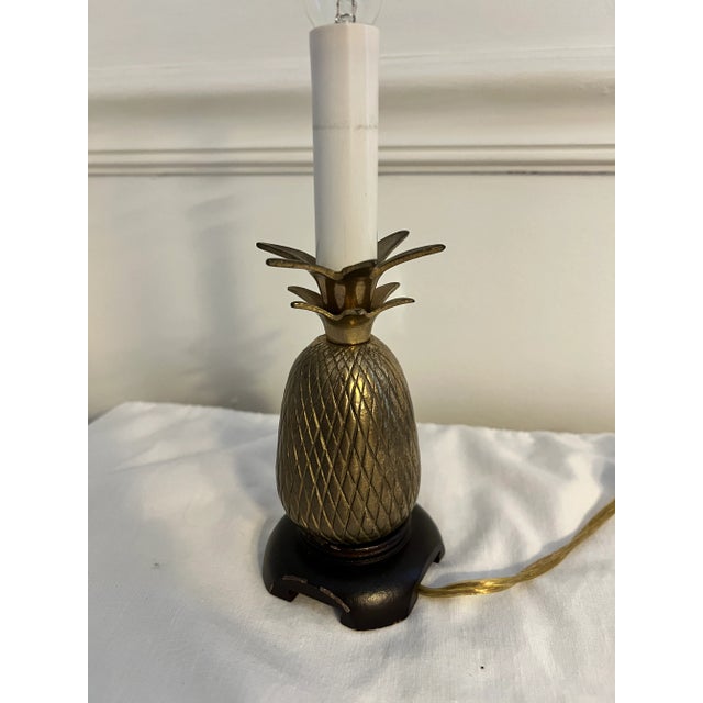 Brass Pineapple Accent Lamp With Foil Lined Black Shade For Sale - Image 4 of 6