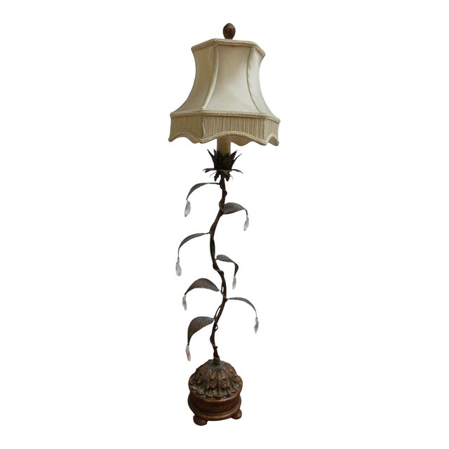 1980s Fine Arts Lamps Gold Gilt Italian Metal Wine Acanthus Table Lamp Light For Sale