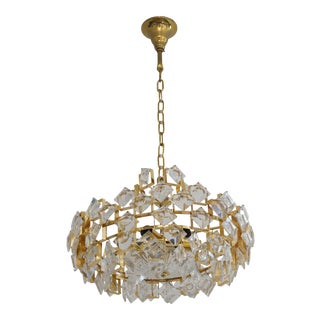 Mid-Century Modern Palme and Walter Chandelier Cut Crystal and Gold Plate For Sale